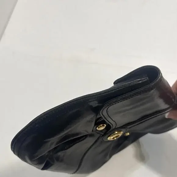 Perlina Black Patent Leather Black Kiss-lock Wallet Coin Purse Clutch EUC - Picture 10 of 15